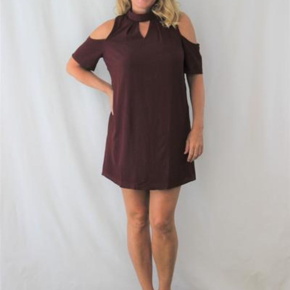 Wine Cold-Shoulder Mini Dress